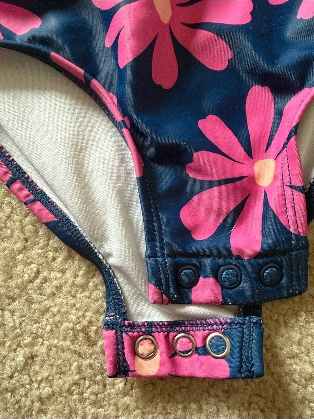 Carter’s 2T Girls Navy Floral Long-Sleeve One-Piece Swimsuit with Pink Flowers